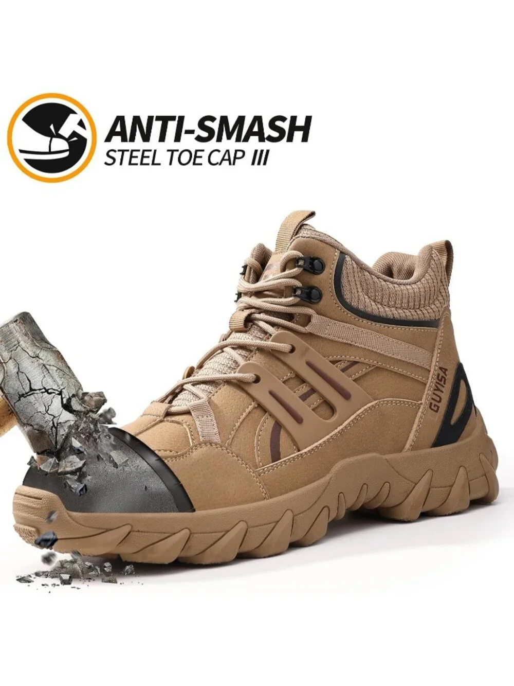 Men's Brown Breathable Shoes Casual High Top Steel Toe Non Slip Hiking Boots